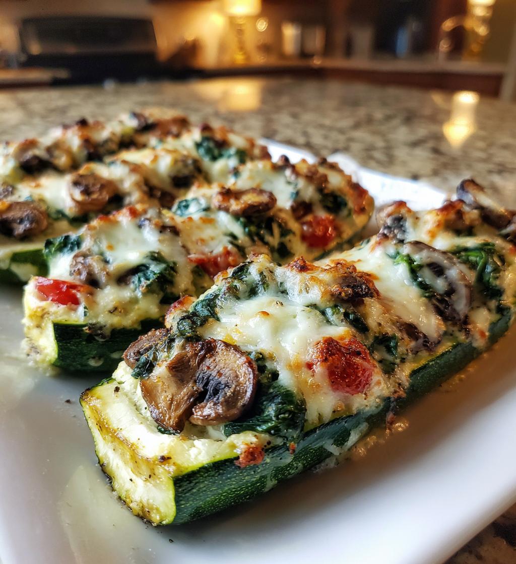 Spinach, Mushroom, and Ricotta Stuffed Zucchini Boats