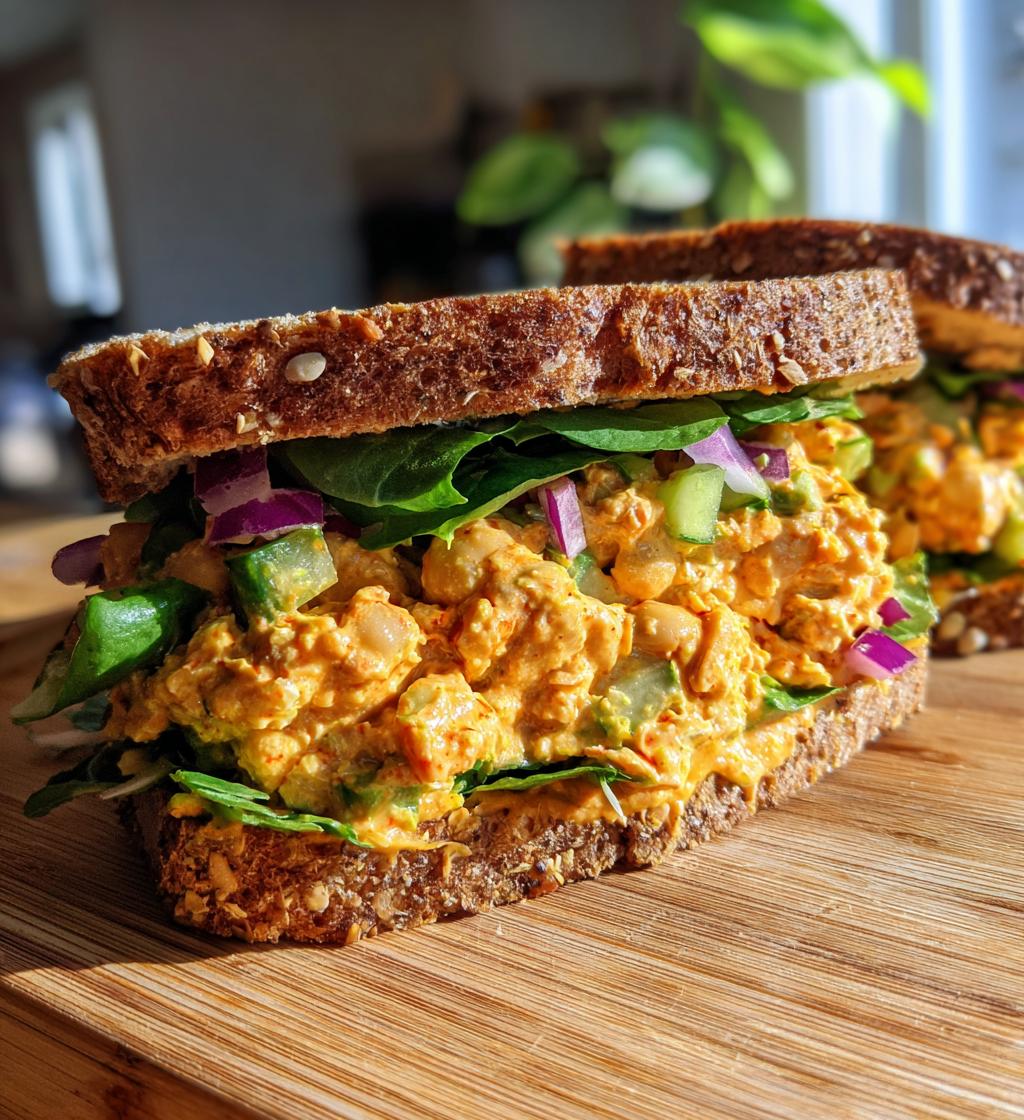 Vegan Buffalo Chickpea Salad Sandwich